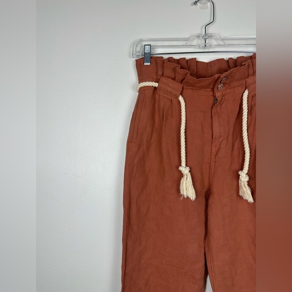 Veronica Beard Karter Paperbag Linen Belted High Rise Straight Leg Pants Sz 4 - Picture 3 of 10
